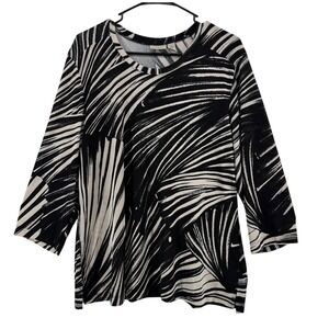 Easywear‎ by Chico's Black White Leaf Print 3/4 Sleeve Top Women's Size 3 XL